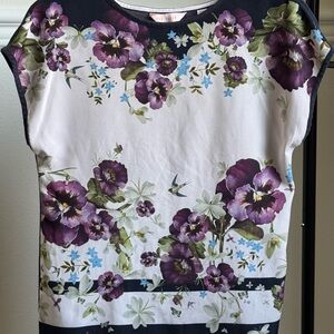 TED BAKER Entangled Enchantment stripe bird floral print t-shirt  0 (UK) 2 (US)